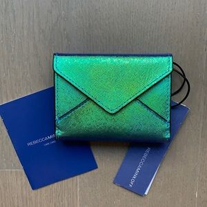 New Rebecca Minkoff green blue shimmery card case and coin pouch